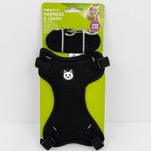 Vibrant Life Black Harness And Leash For Cats 5-10 Lbs One Size New (L)